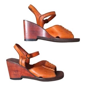 Maden Brazil Rio Verde Brown Leather  Wedge Strappy Sandals Womens Size  7 1/2 B